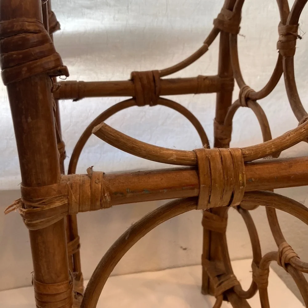 MCM Wine Rack Bamboo Rattan Wicker Boho Mid Century Modern Wine Storage